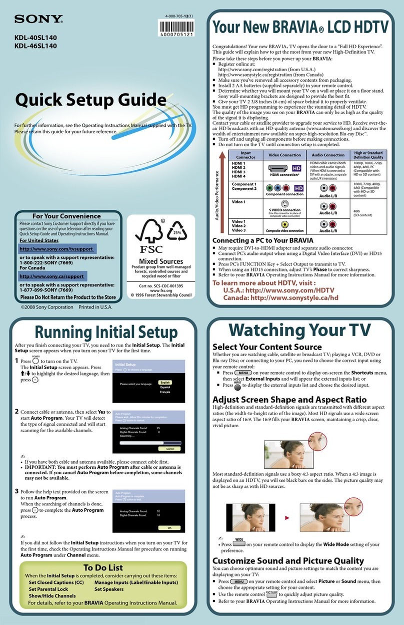 Sony KDL-40SL140 - 40" Bravia Sl Series Lcd Tv User manual Sony KDL-40SL140 - 40" Bravia Sl Series Lcd Tv User manual