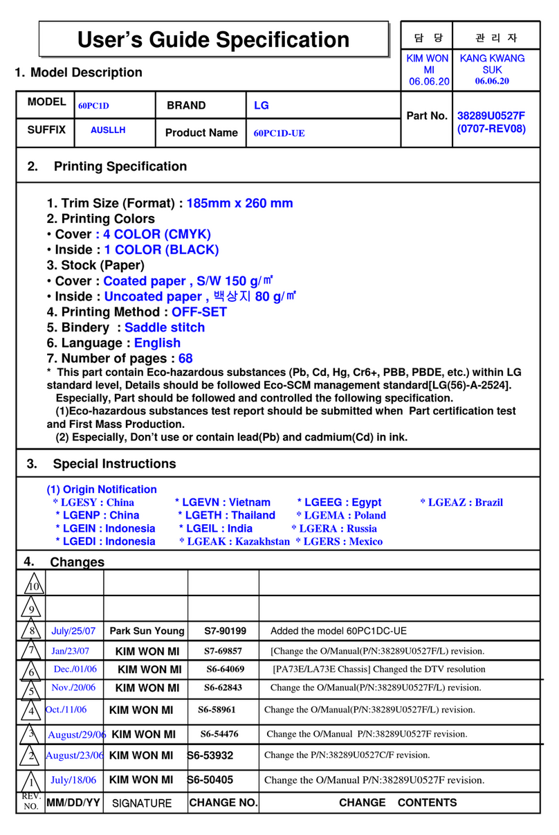 LG 60PC1D -  - 60" Plasma TV User manual