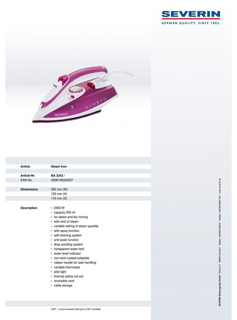 SEVERIN DAMPFBUGELAUTOMAT BA 3243 datasheet