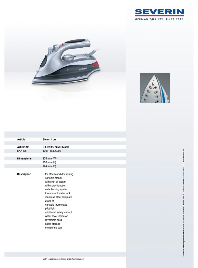 SEVERIN DAMPFBUGELAUTOMAT BA 3262 Dimensions