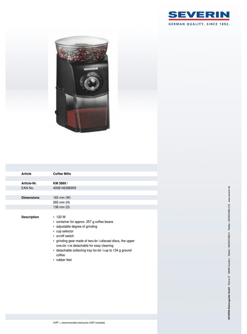 SEVERIN COFFEE MILLS User guide SEVERIN COFFEE MILLS User guide