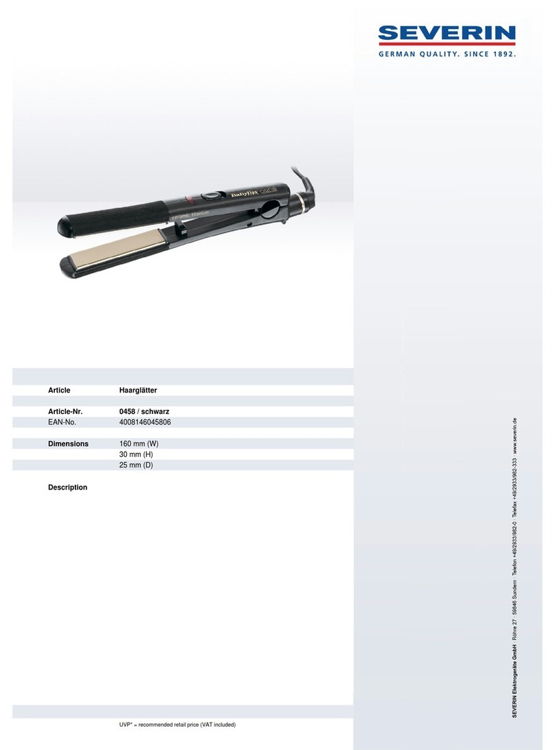 SEVERIN CERAMIC SCULPTOR STRAIGHTENER 0458 User guide SEVERIN CERAMIC SCULPTOR STRAIGHTENER 0458 User guide