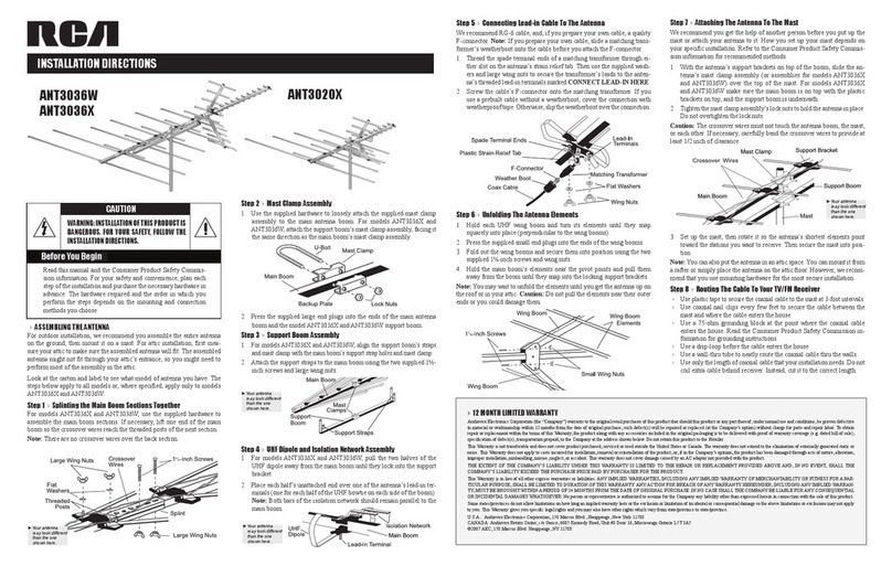 RCA ANT3036W - ANT - TV Installation directions RCA ANT3036W - ANT - TV Installation directions