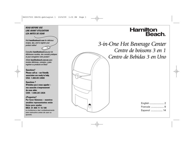 Hamilton Beach 42115 - 3-IN-ONE Hot Beverage Center Use & care guide Hamilton Beach 42115 - 3-IN-ONE Hot Beverage Center Use & care guide