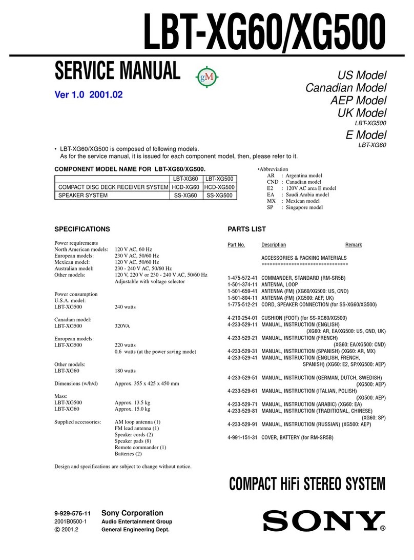 Sony LBT-XG500 - Compact Hi-fi Stereo System Specifications and parts list