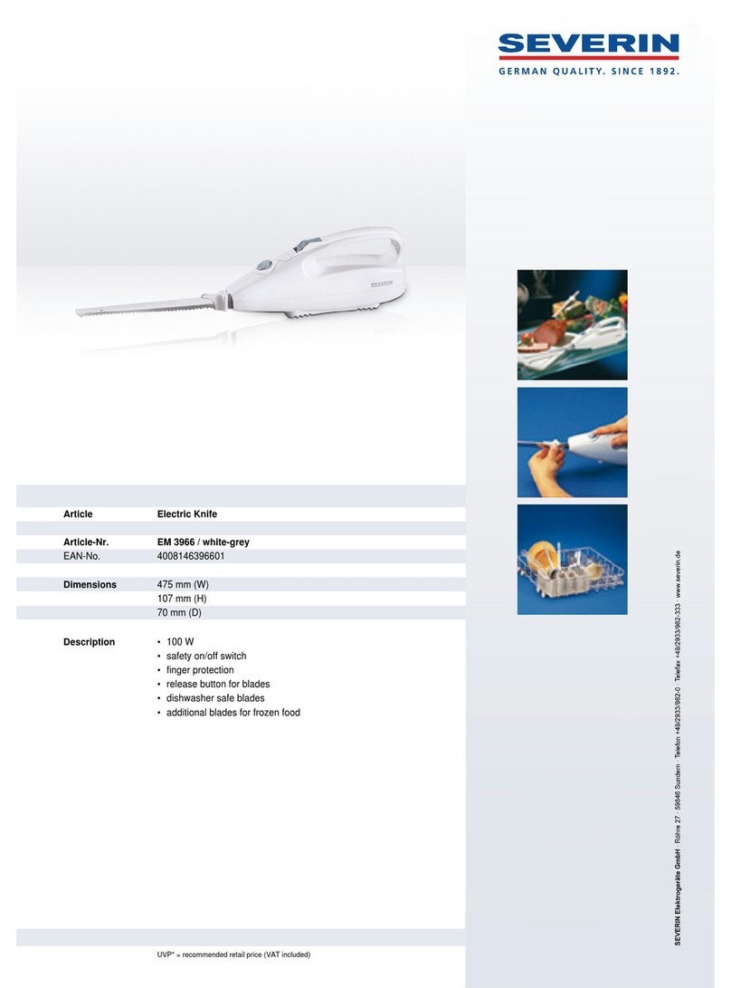 SEVERIN ELECTRIC KNIFE - DATASHEET 2 Dimensions SEVERIN ELECTRIC KNIFE - DATASHEET 2 Dimensions