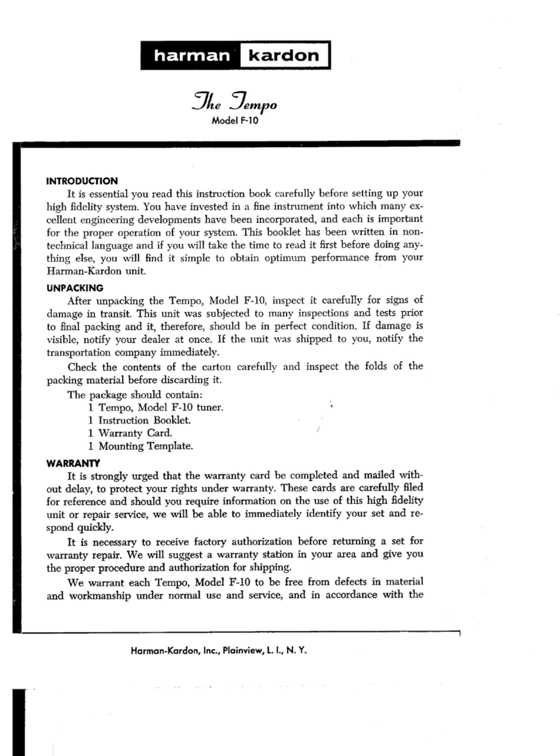 Harman Kardon Tempo F-10 User manual