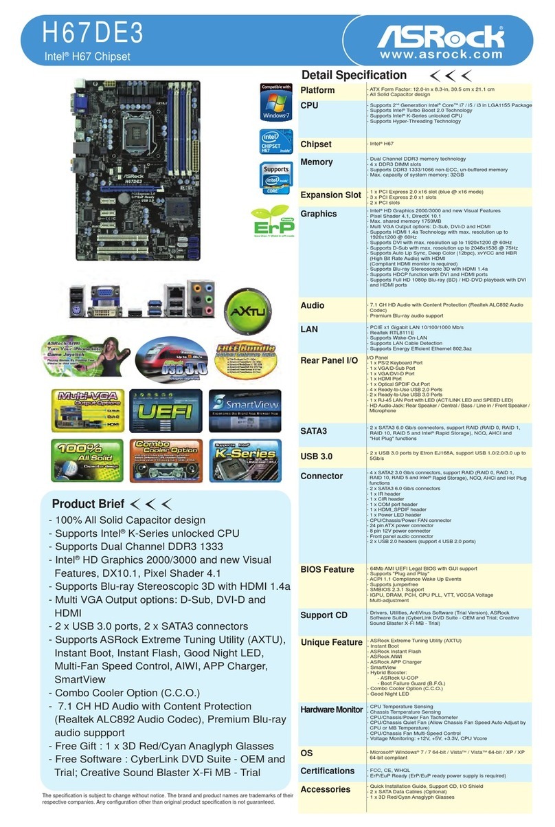 ASROCK H67DE3 Brochure & specs