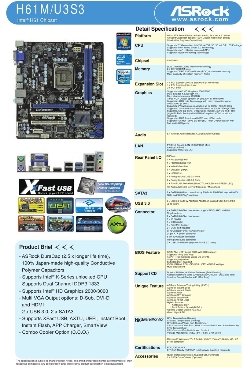 ASROCK H61M-U3S3 Brochure & specs