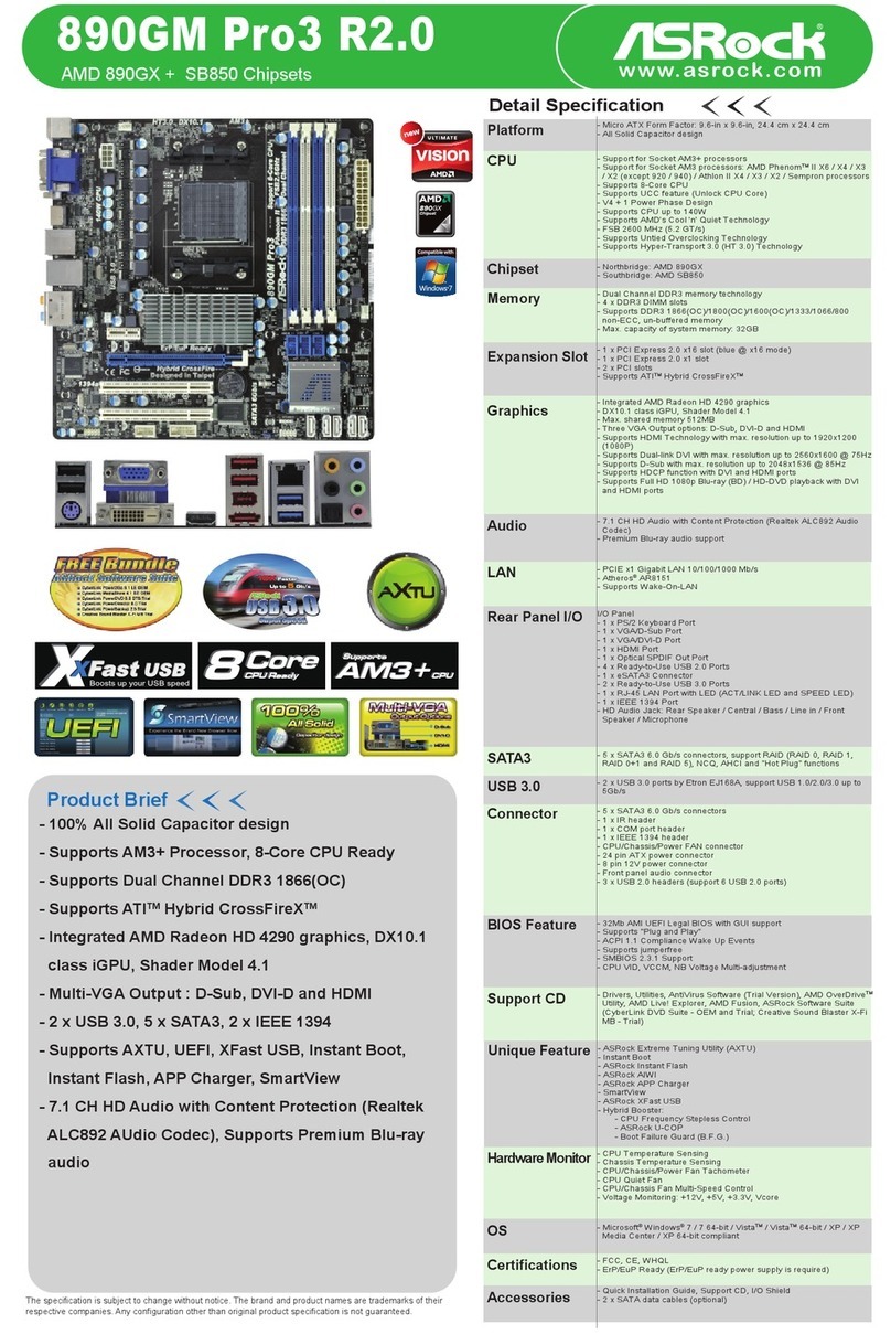 ASROCK 890GM Pro3 R2.0 Brochure & specs