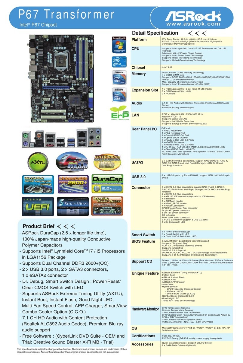 ASROCK P67 TRANSFORMER - datasheet