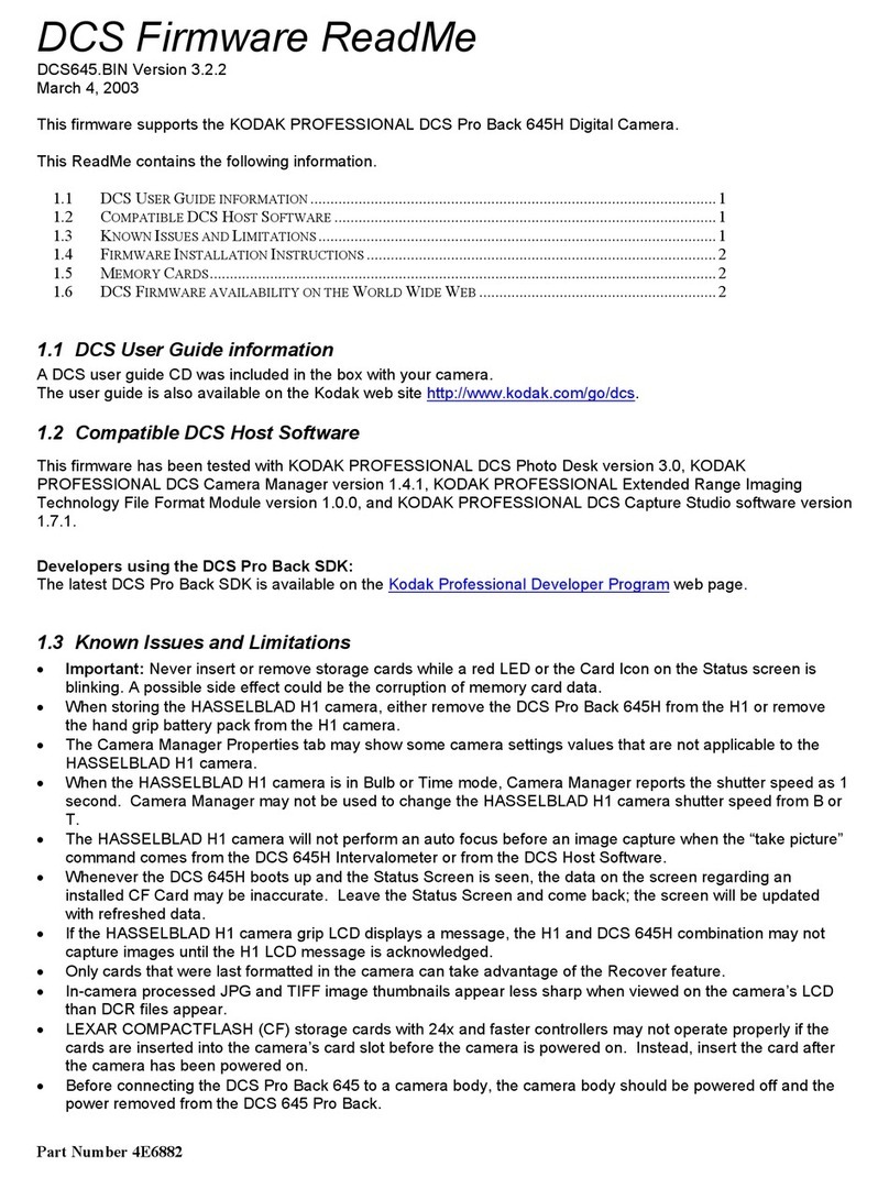 Kodak DCS PRO BACK 645 - READ ME User manual