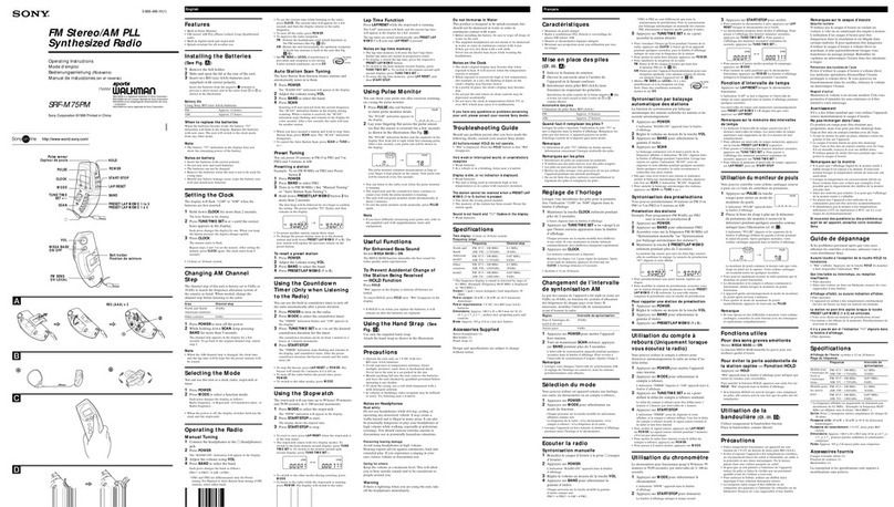 Sony SRF-M75PM - Walkman AM/FM Stereo Radio User manual
