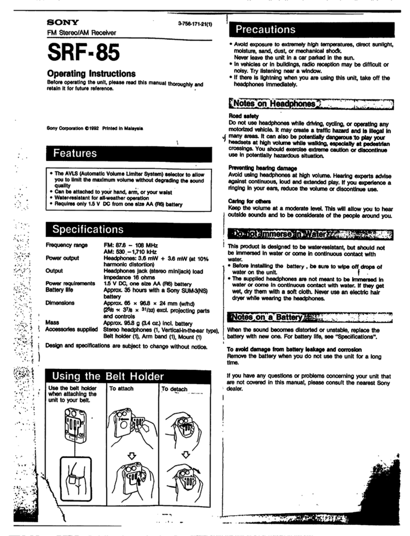 Sony SRF-85 operating instructions