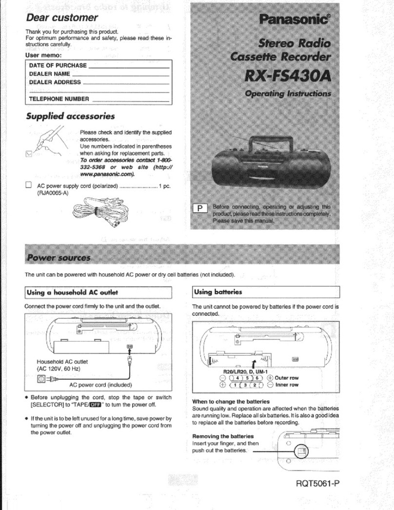Panasonic RXFS430A - RADIO CASSETTE-LOW P operating instructions