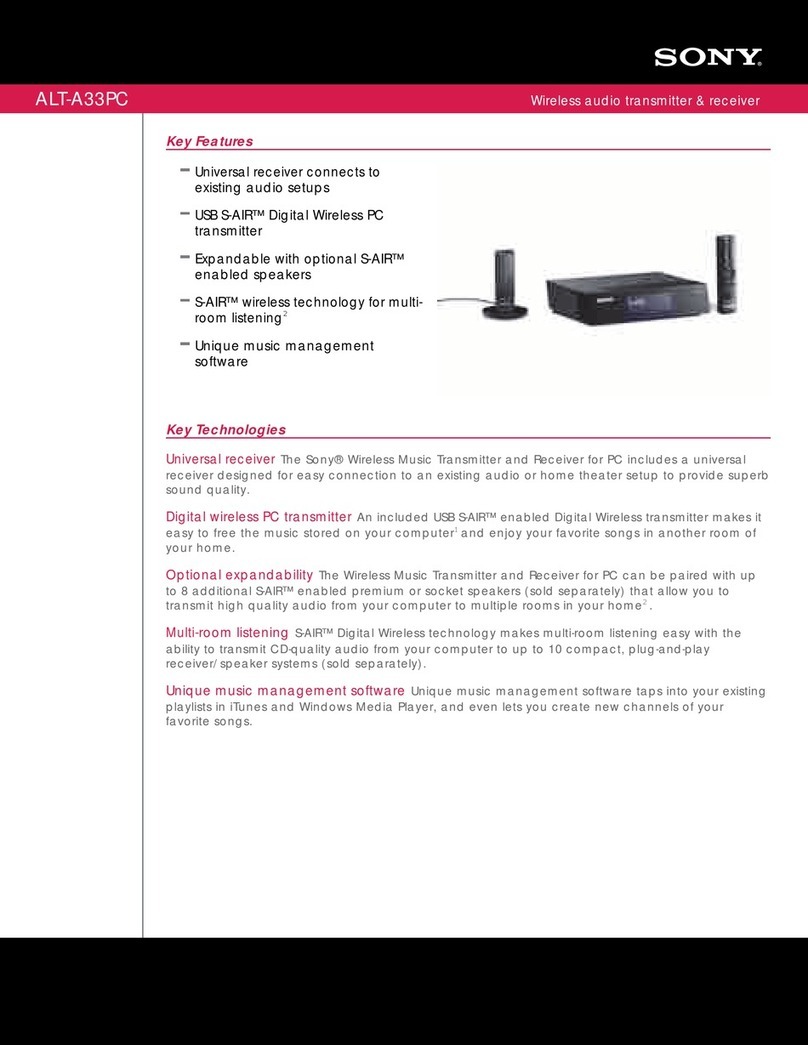 Sony ALT-A33PC - Wireless Music Transmitter Specifications