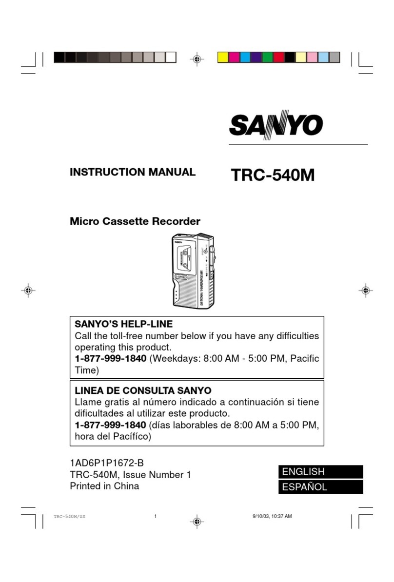 Sanyo TRC540M - Auto Stop Microcassette Recorder User manual Sanyo TRC540M - Auto Stop Microcassette Recorder User manual