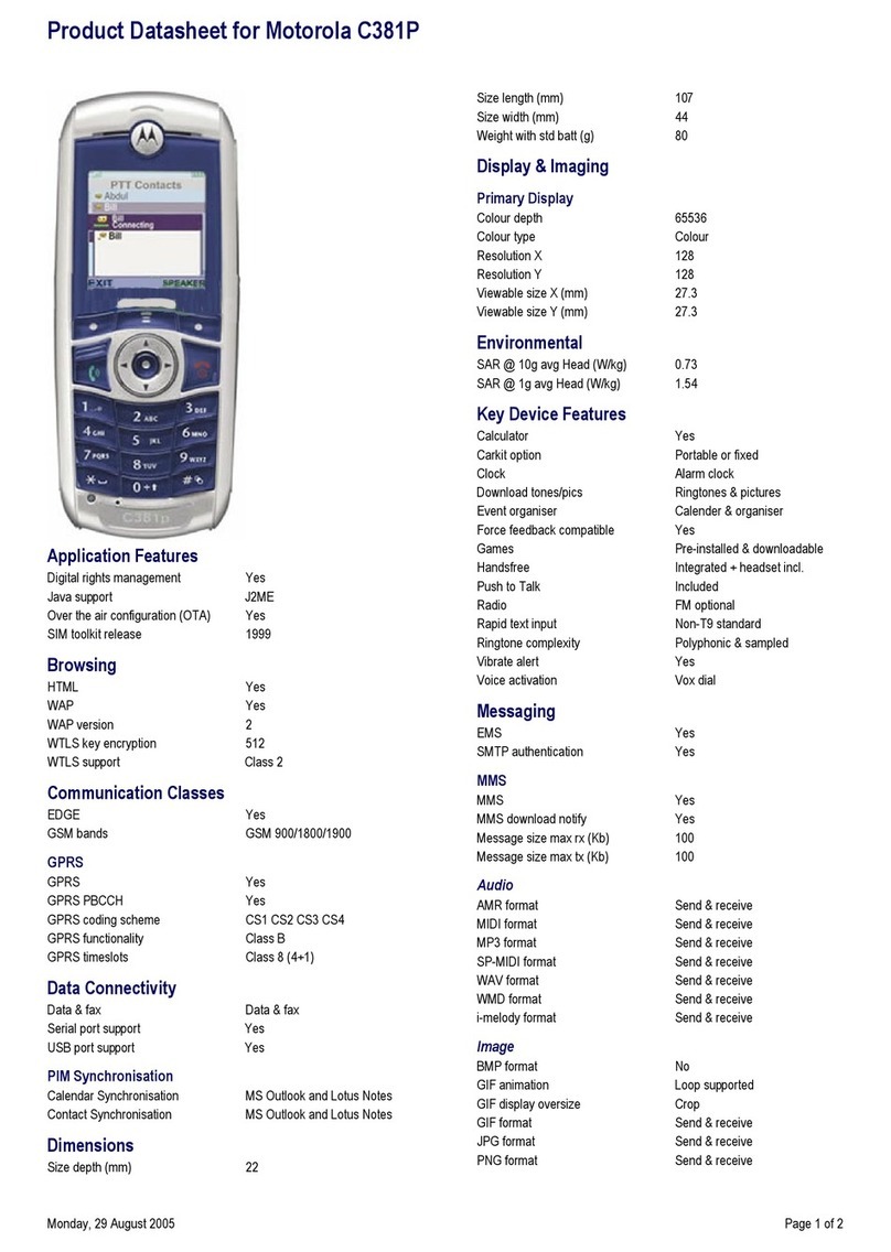 Motorola C381p - Cell Phone - GSM User manual