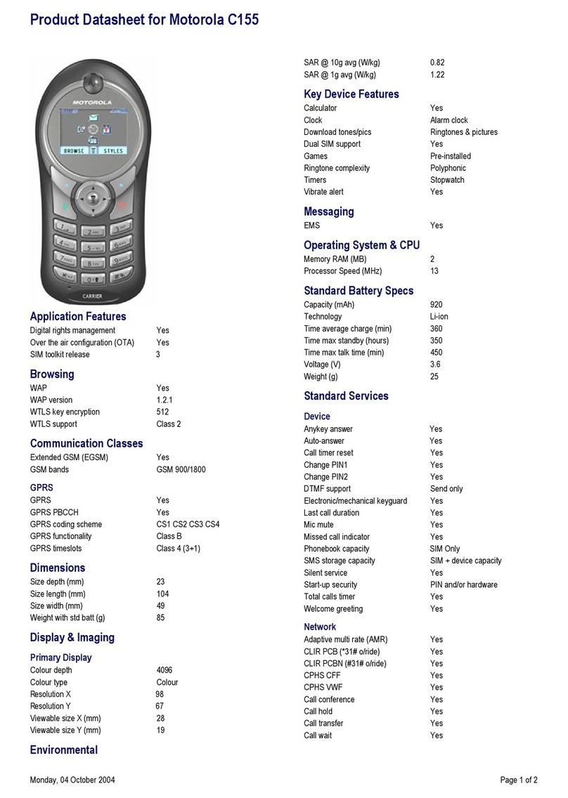 Motorola C155 - Cell Phone - GSM Operational manual
