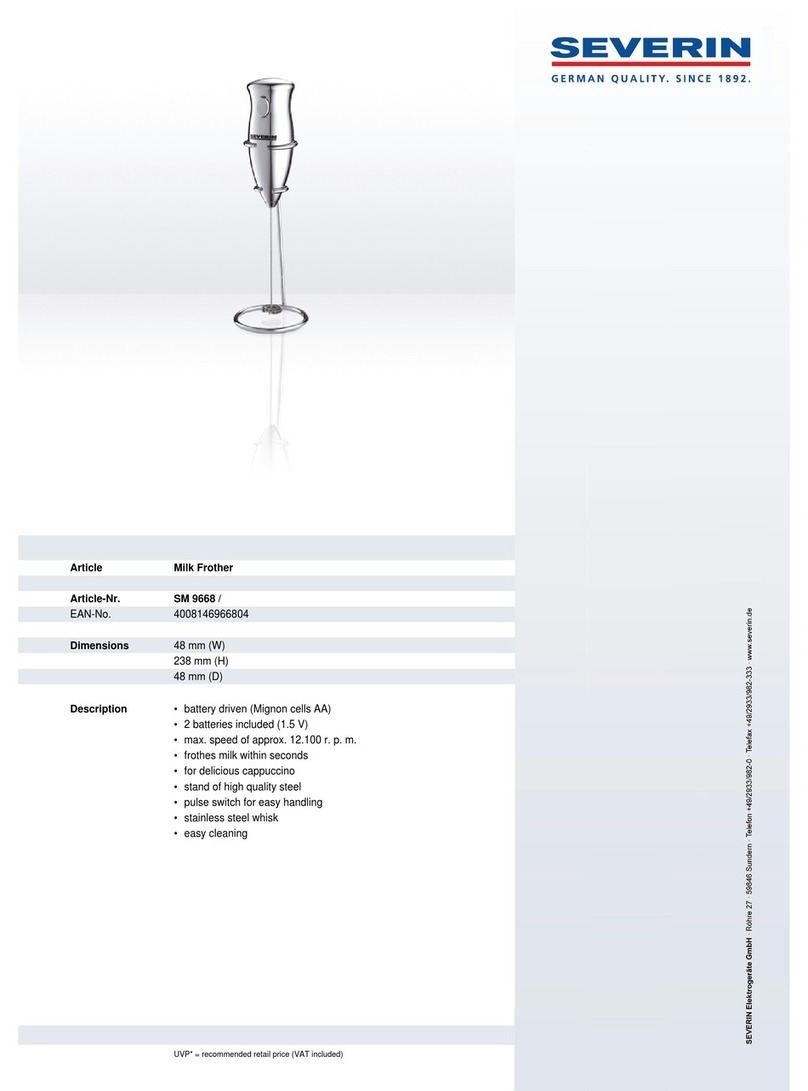 SEVERIN MILK FROTHER - DATASHEET 2 Dimensions