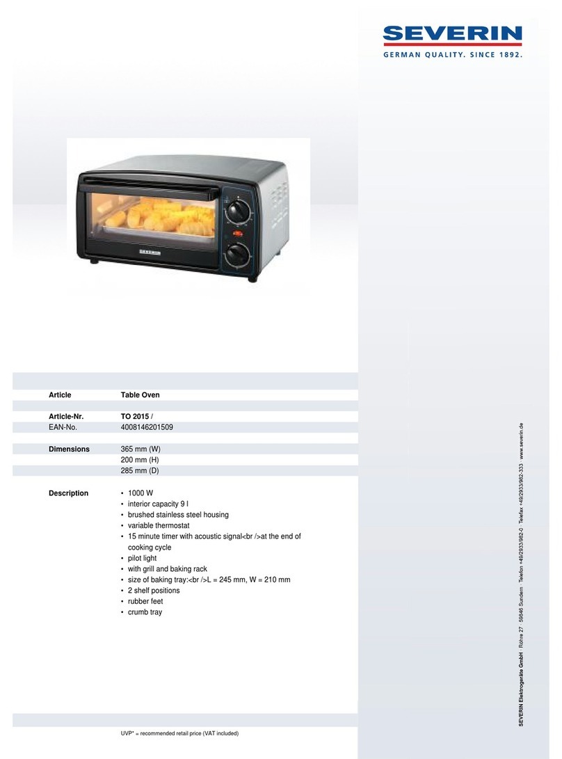 SEVERIN TABLE OVEN - DATASHEET 2 Dimensions