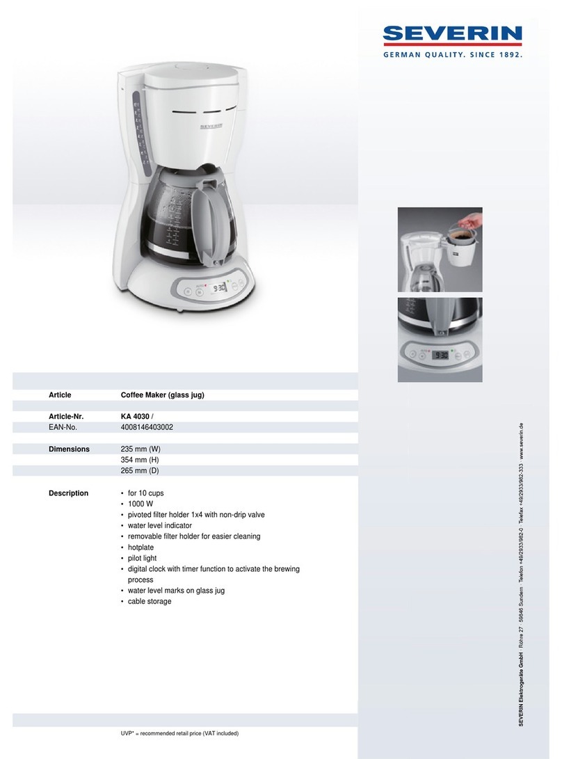 SEVERIN KAFFEEAUTOMAT MIT TIMER KA 4030 Dimensions