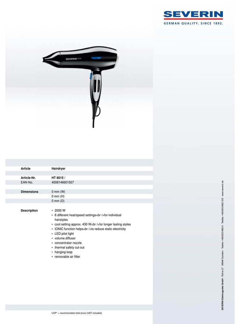 SEVERIN HAARTROCKNER HT 6015 User guide SEVERIN HAARTROCKNER HT 6015 User guide