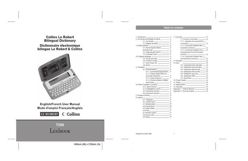 LEXIBOOK T200 user manual