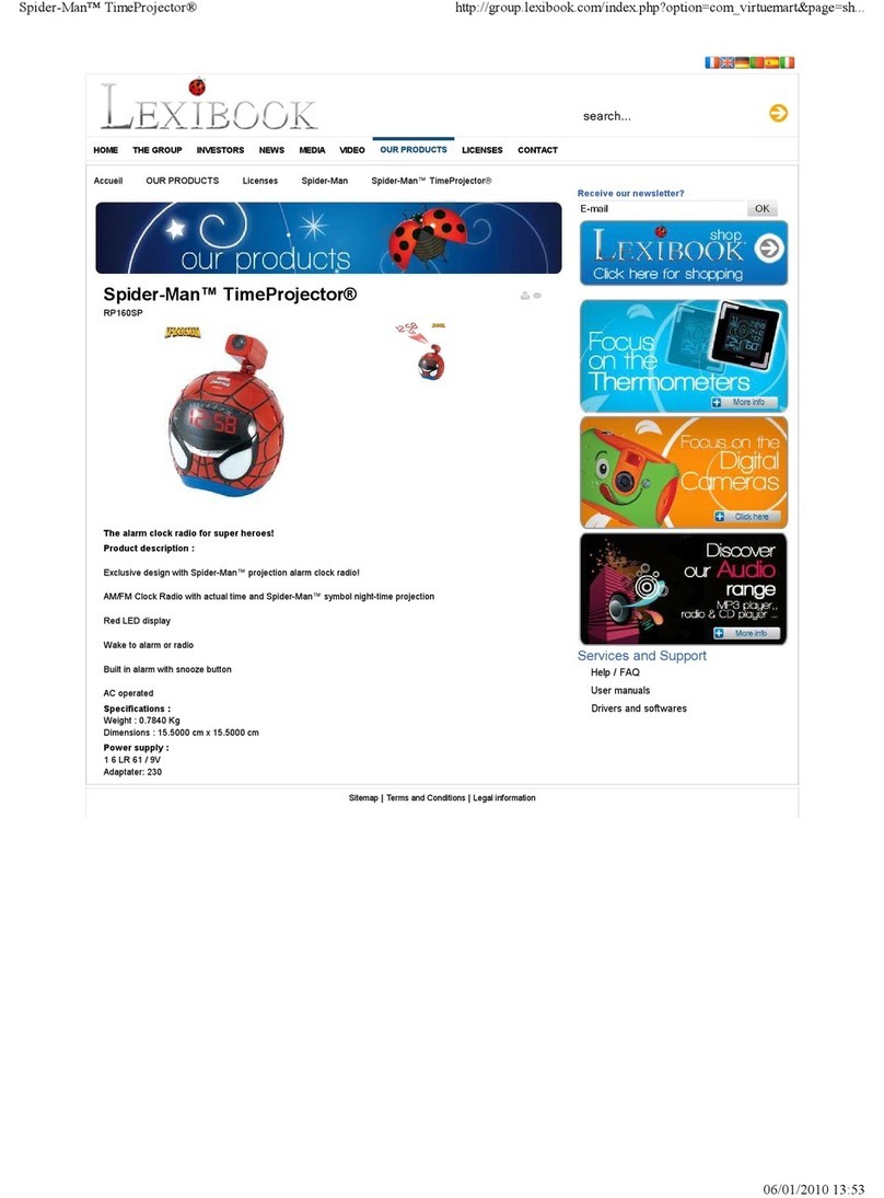 LEXIBOOK Spider-Man TimeProjector RP160SP Specifications