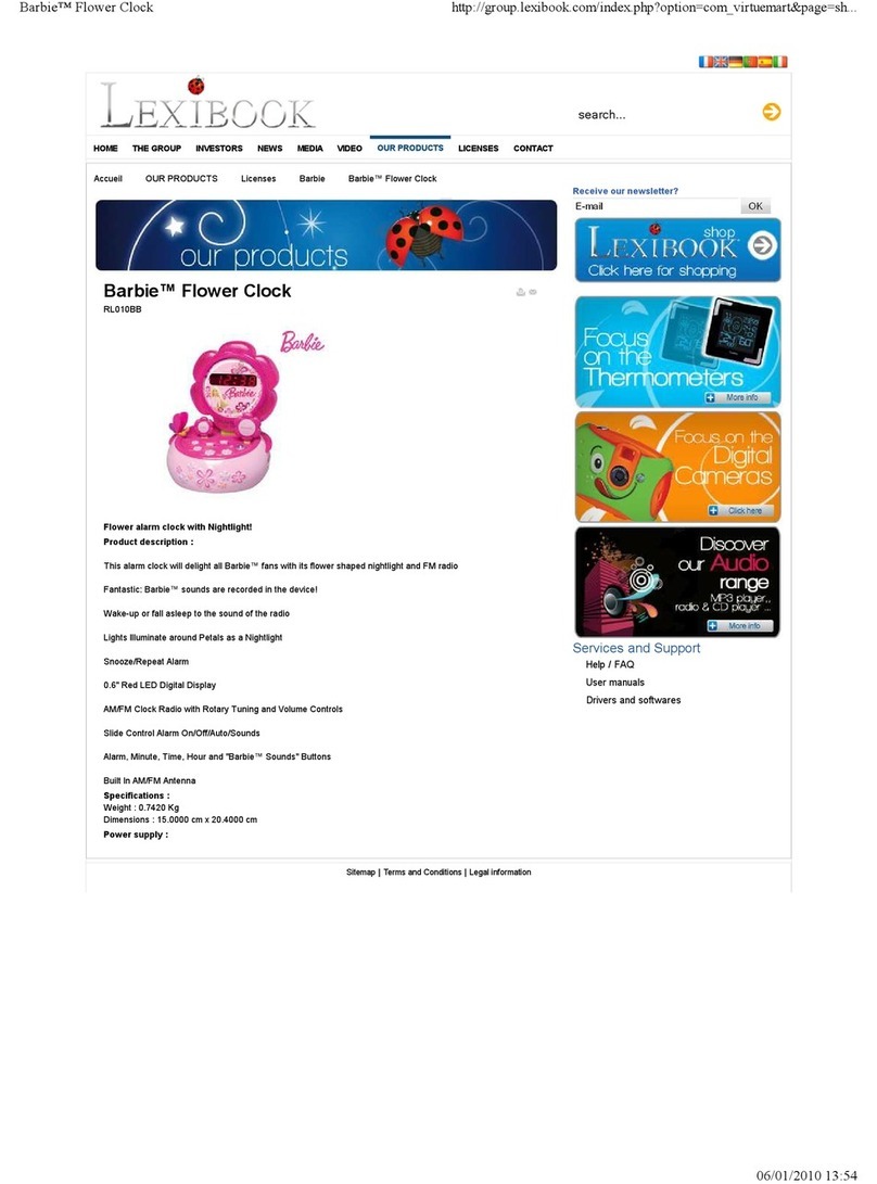 LEXIBOOK Barbie Flower Clock RL010BB User manual