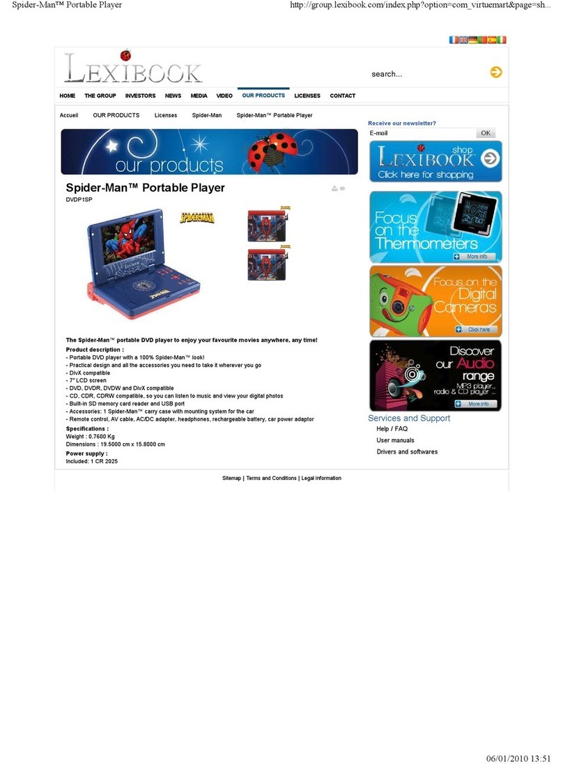LEXIBOOK DVDP1SP Specifications
