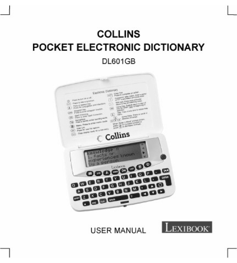 LEXIBOOK COLLINS POCKET ELECTRONIC DICTIONARY DL601 manual