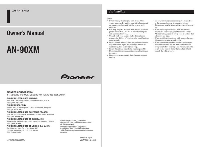 Pioneer 90XM - AN - Satellite Radio Antenna owner's manual