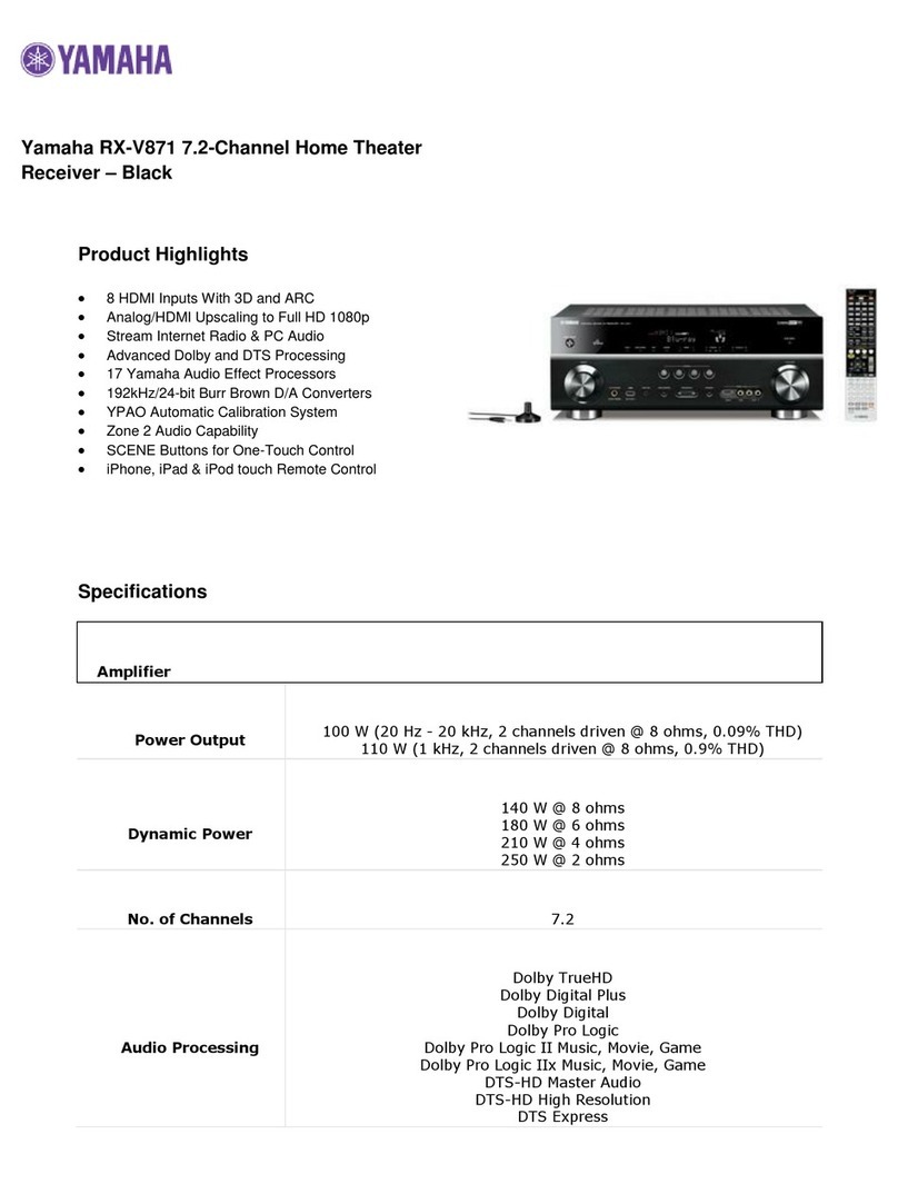 Yamaha RX-V871 Specification sheet