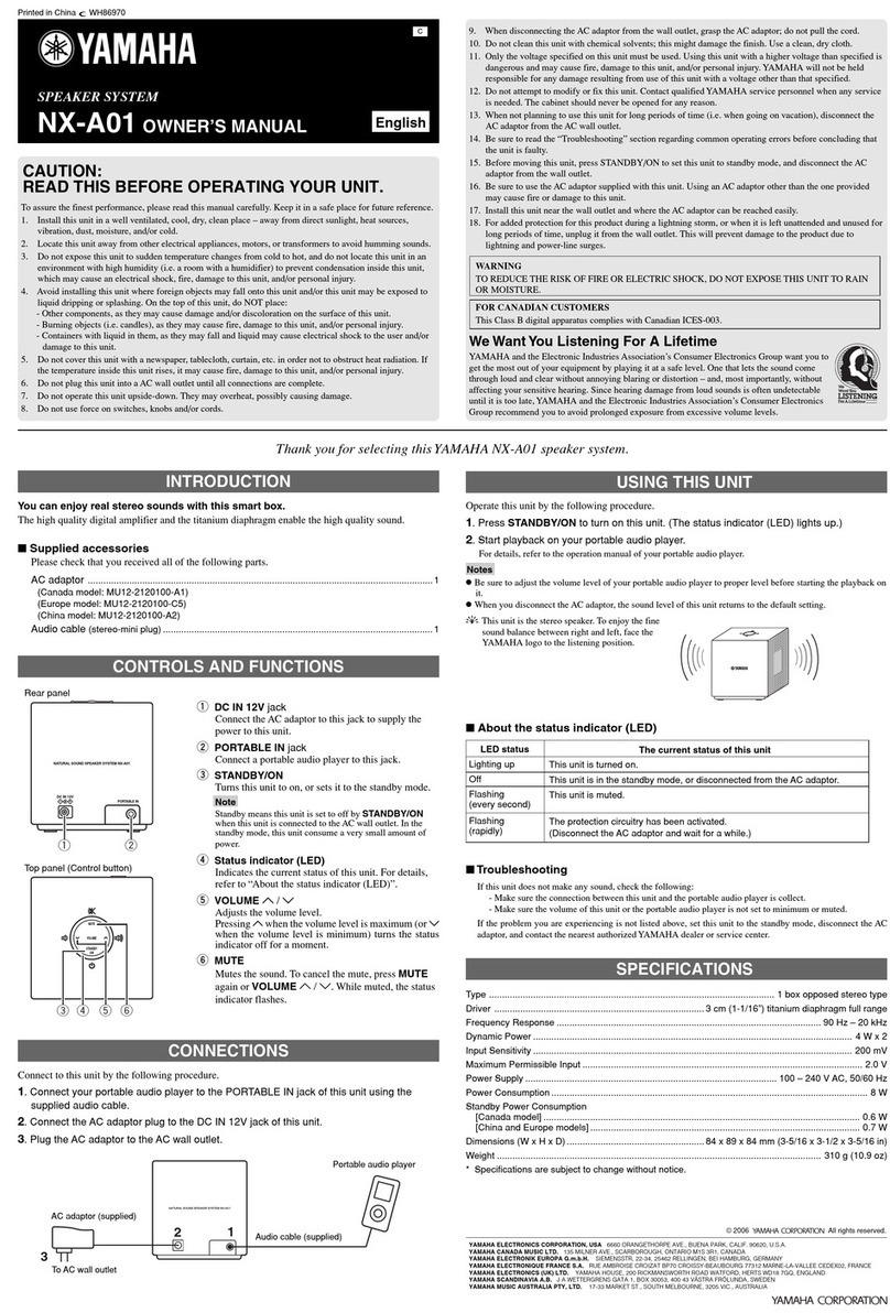Yamaha NX-A01 - Speaker Sys User manual