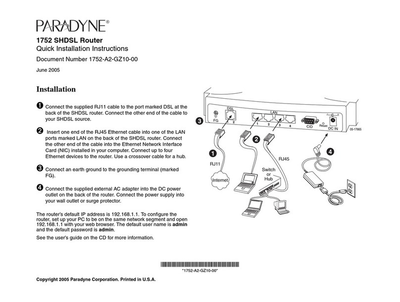 Paradyne 1752 SHDSL Quick installation instructions