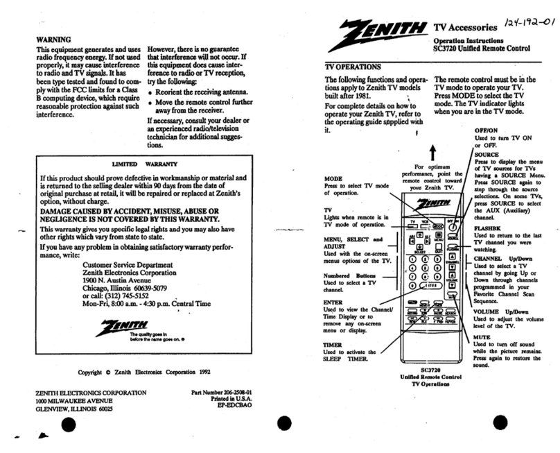 Zenith SC3720 User manual Zenith SC3720 User manual