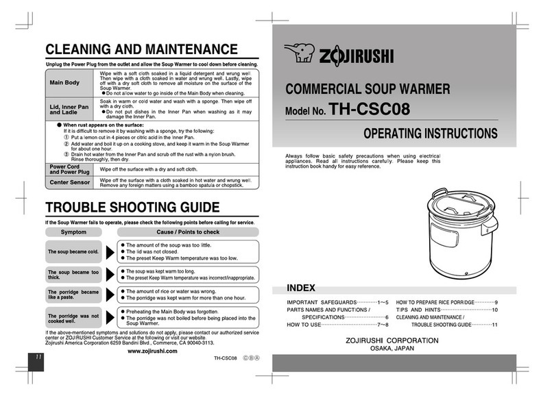 Zojirushi TH-CSC08 operating instructions