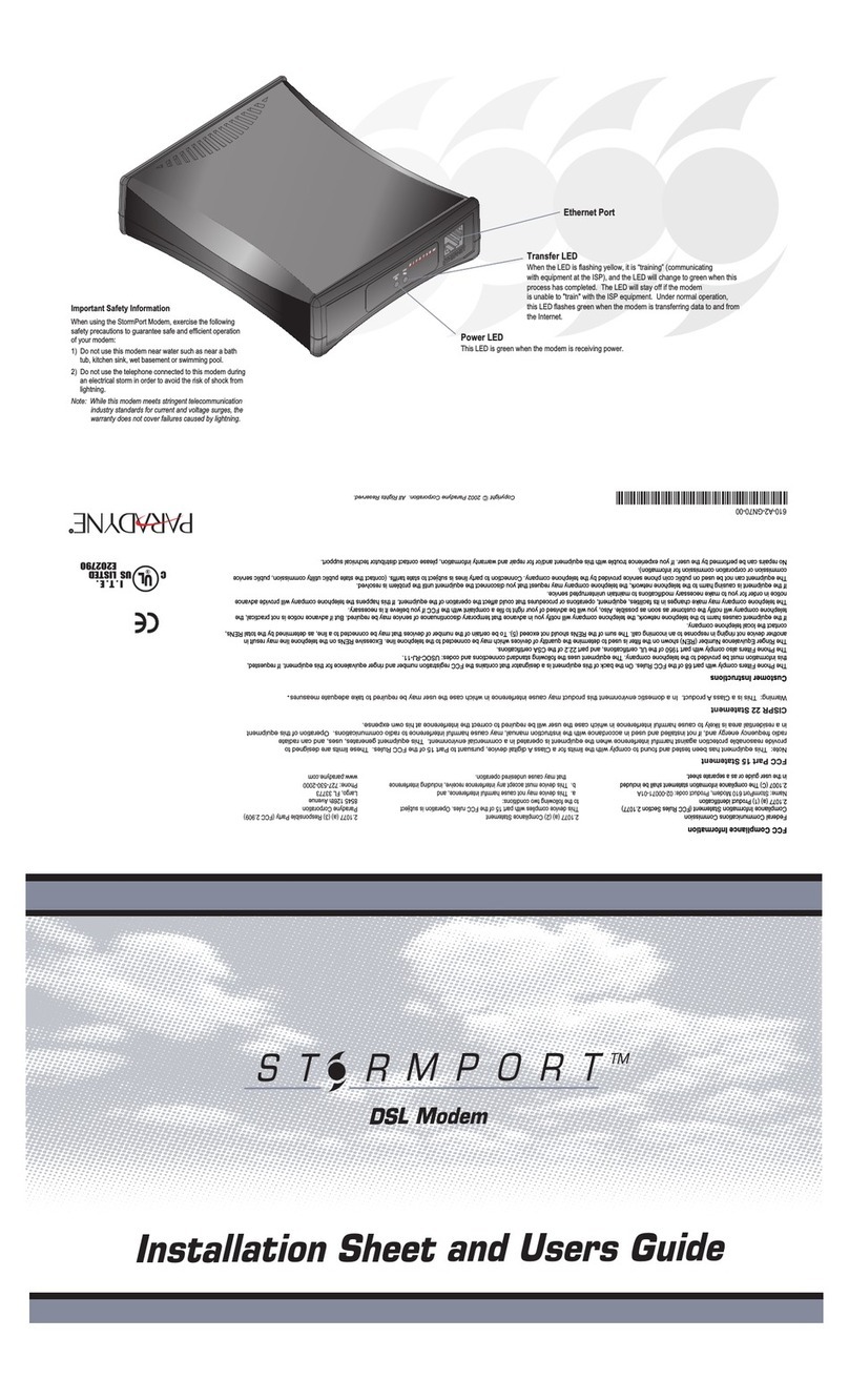 Paradyne StormPort 610 Installation Sheet and Users Guide
