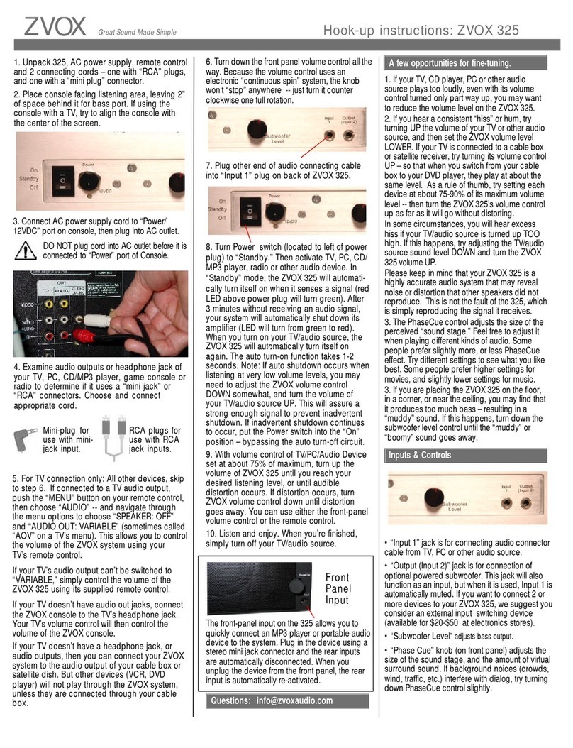 Zvox Audio ZVOX 325 user guide