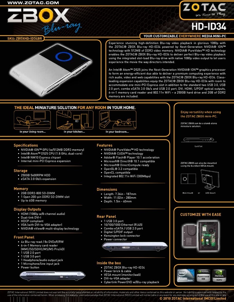 Zotac ZBOX HD-ID34 User manual