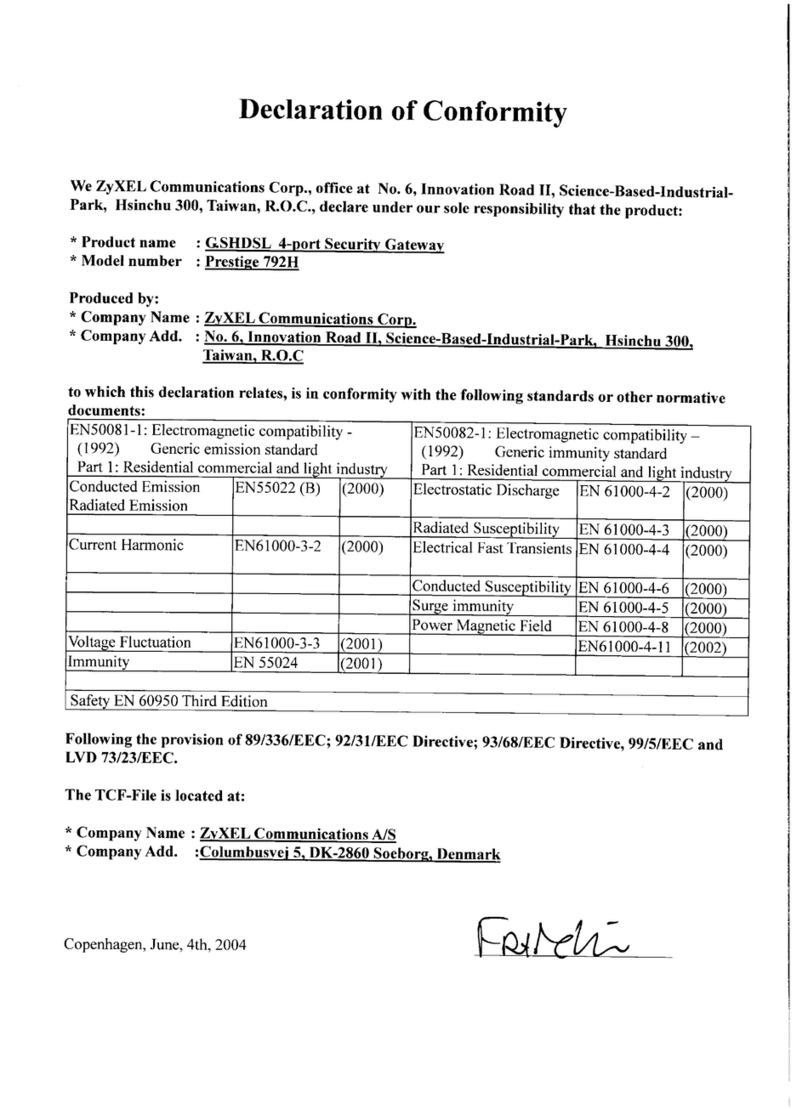 ZyXEL Communications P-792H Declaration of conformity
