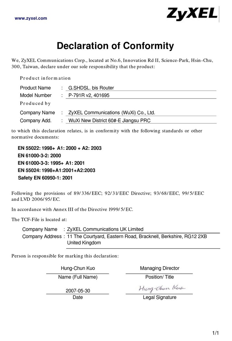 ZyXEL Communications P-791R Declaration of conformity ZyXEL Communications P-791R Declaration of conformity