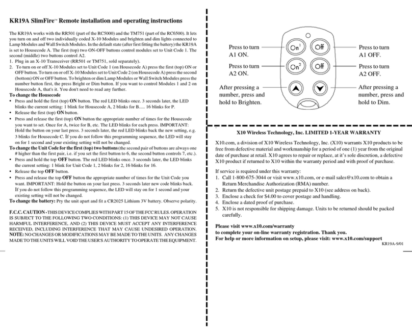 X10 KR19A SlimFire Install and operation instructions