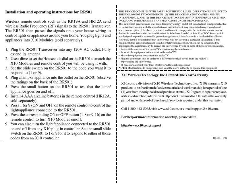 X10 RR501 Installation and operating instructions