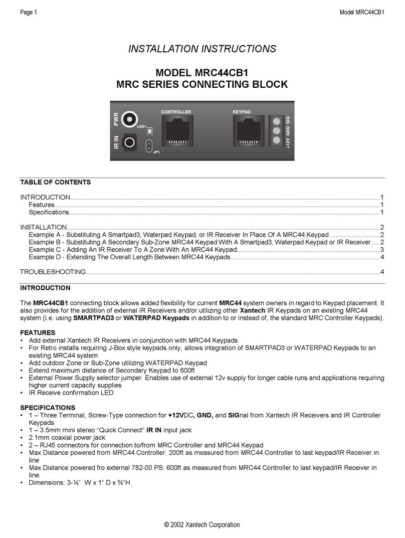 Xantech MRC44CB1 installation instructions