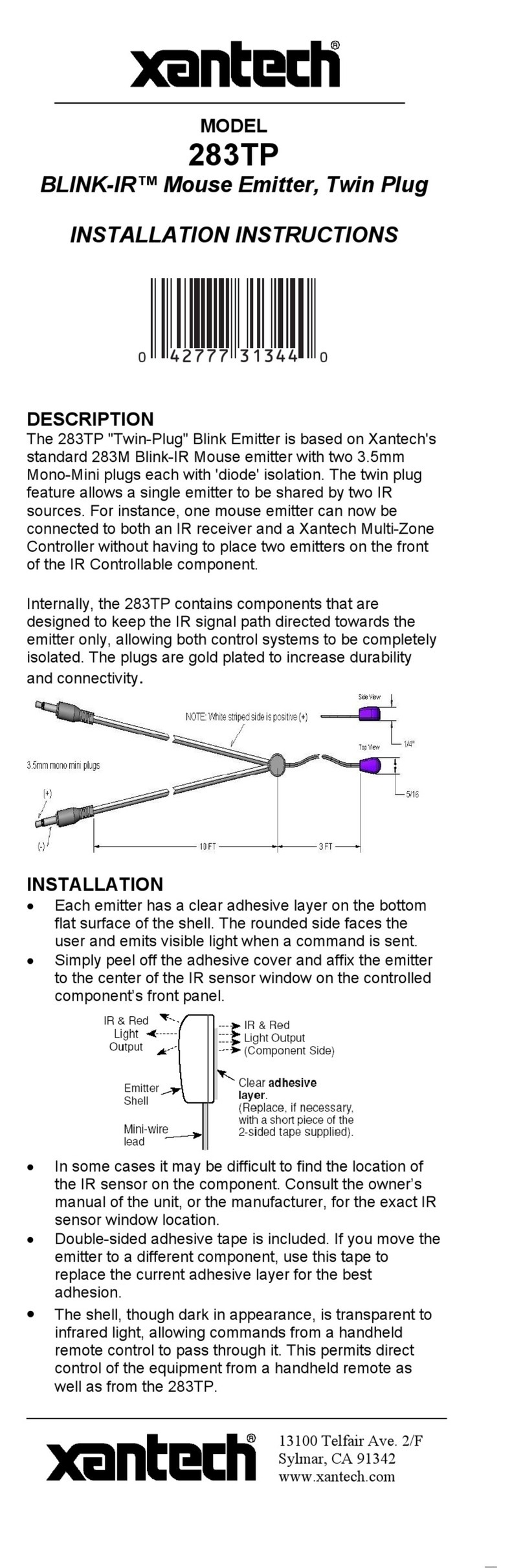 Xantech 283TP User manual