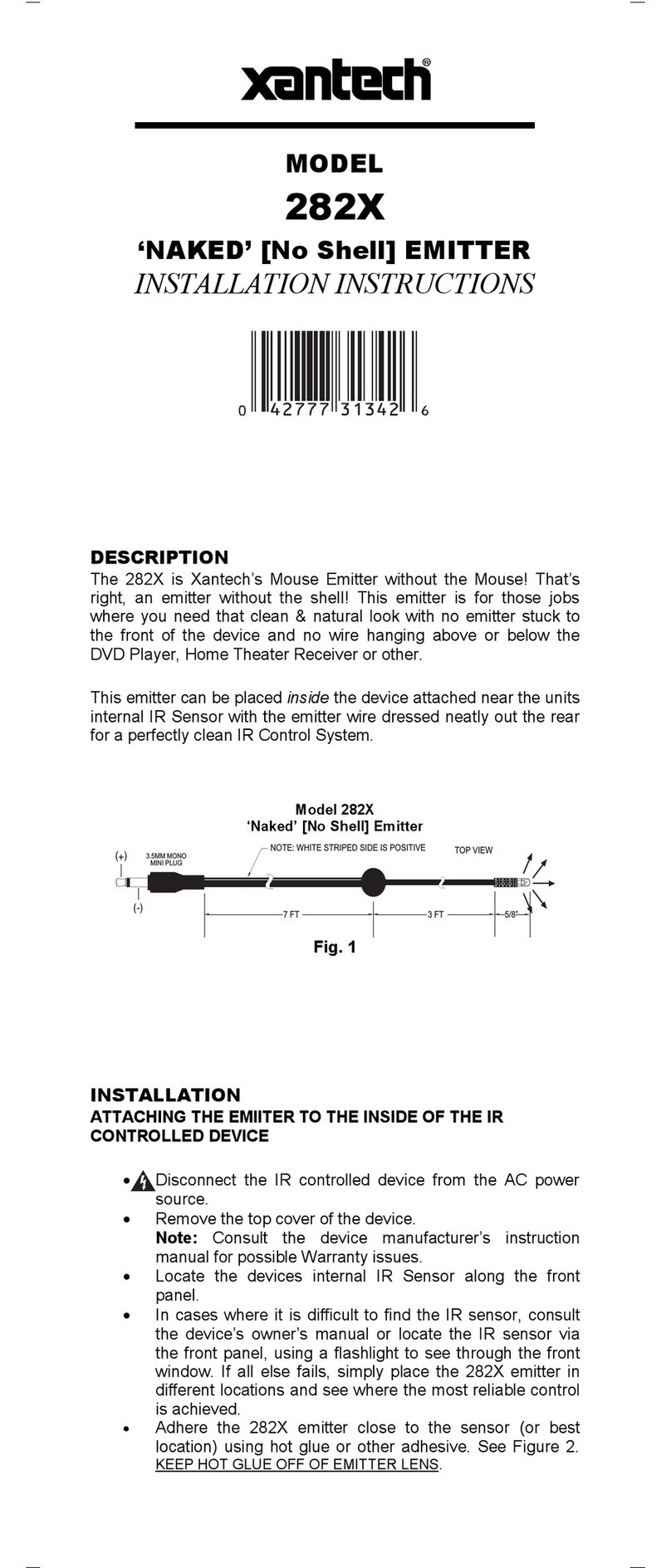 Xantech 282X User manual