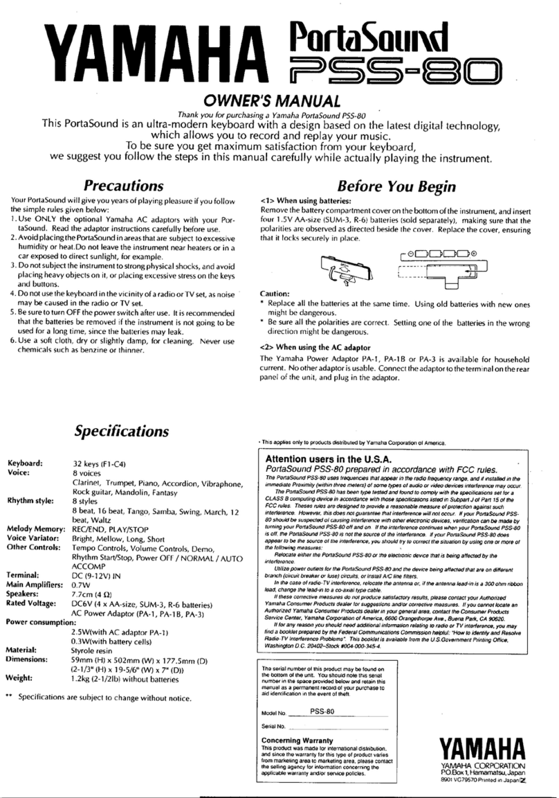 Yamaha PortaSound PSS-80 User manual