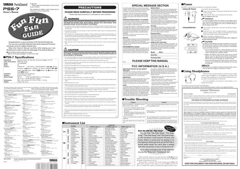 Yamaha PortaSound PSS-7 User manual